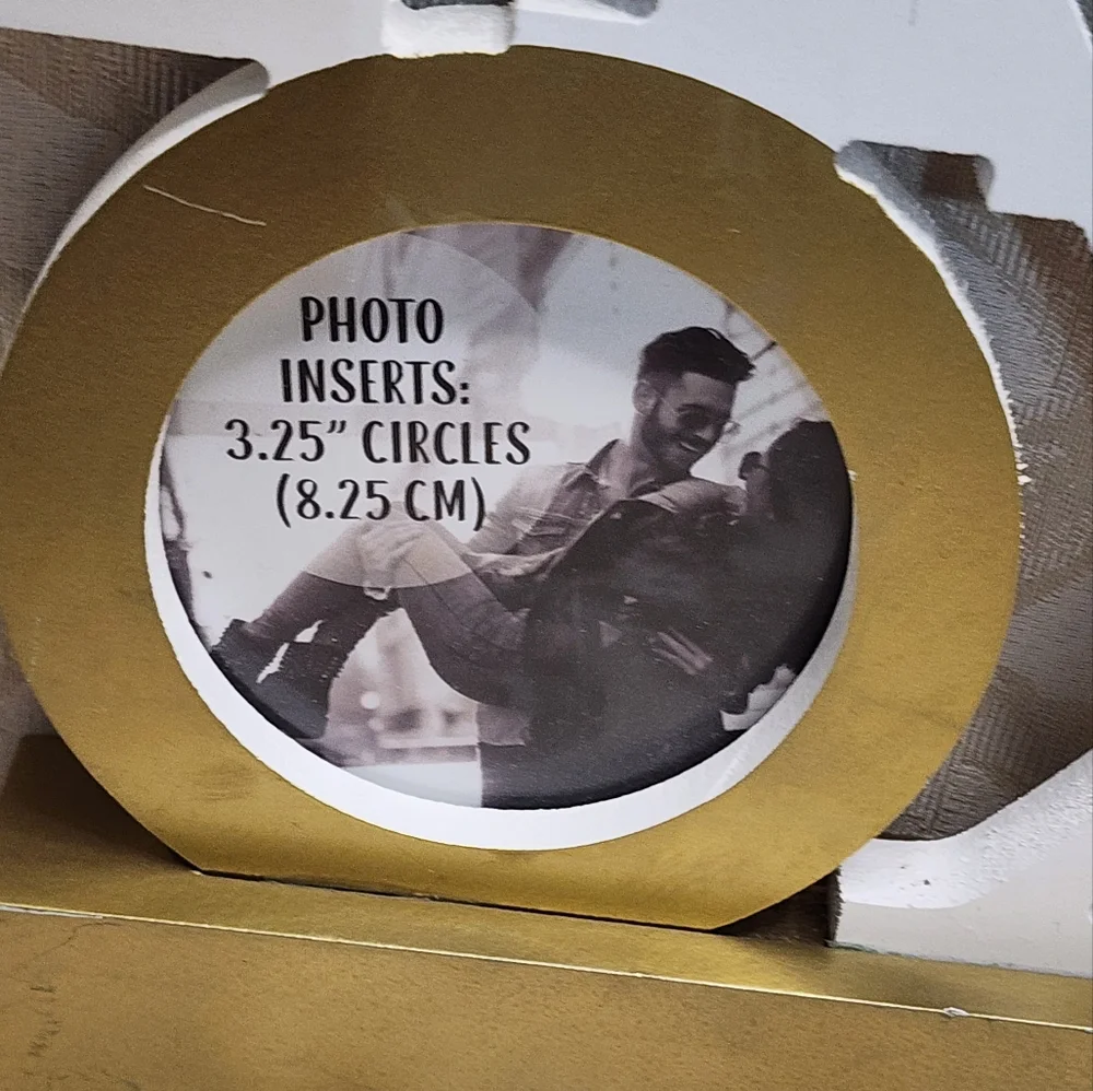 TMD RETAIL Gold & White XO Double Picture Frame Modern Home Accent NEW